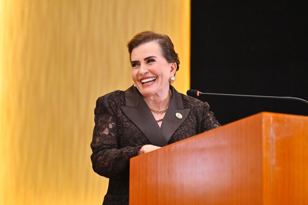 Conselheira Yara Amazônia Lins presidente do tribunal de contas do amazonas sorrindo em ambiente institucional