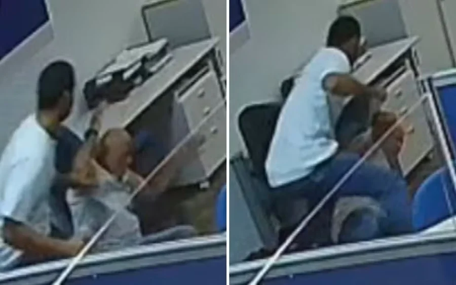 Câmera de segurança flagra momento em que policial agride servidor idoso em agência do inss em goiânia