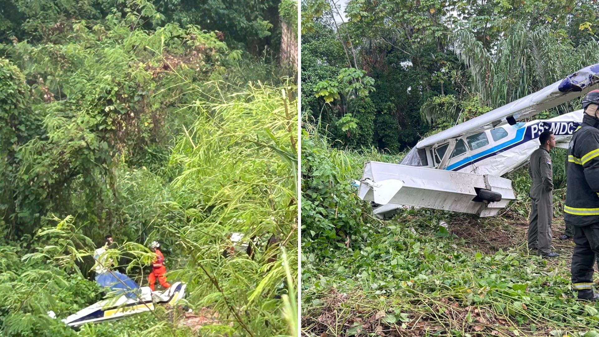 Avião que saiu da pista parado em área de mata no Aeroclube do Amazonas em Manaus.