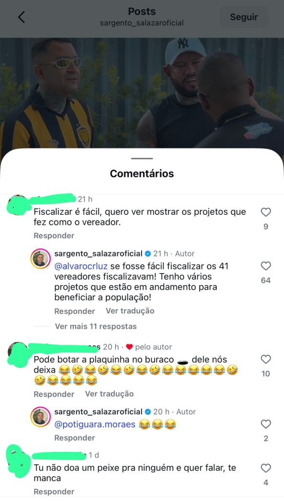 Vereador Sargento Salazar em vídeo ao lado de seu assessor durante comentários sobre a entrega de peixes em Manaus