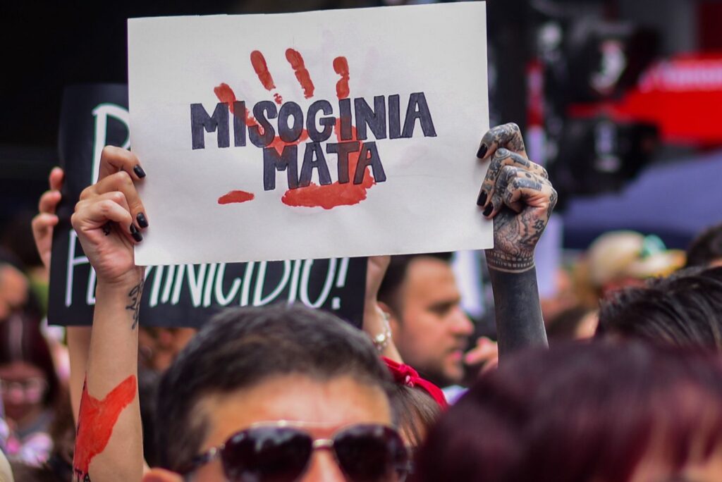 Cartaz contra a misoginia simbolizando a aprovação do projeto de lei que equipara o crime ao racismo pelo Senado Federal.