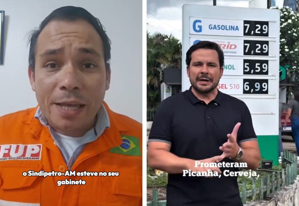 Representantes do Sindipetro Amazonas em vídeo criticando o aumento do preço da gasolina e a privatização de refinaria