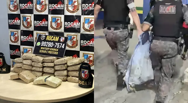 Drogas apreendidas pela Rocam no bairro Japiim em Manaus após fuga de suspeitos.