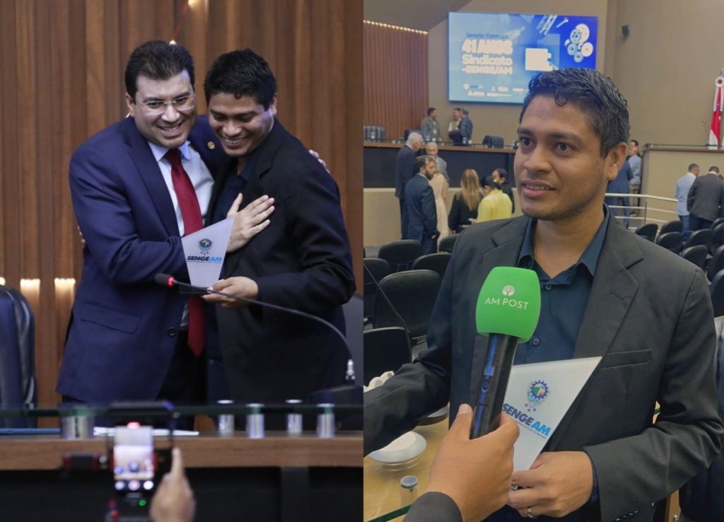 Jhonata Lobato do Portal AM POST recebendo homenagem na Assembleia Legislativa do Amazonas ao lado de autoridades
