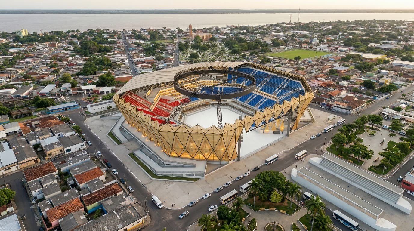 maquete digital do projeto do novo bumbódromo de parintins com estrutura moderna e ampliação da arena no amazonas