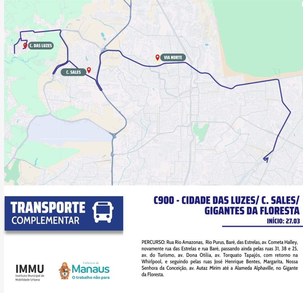 Ônibus do serviço complementar de Manaus circulando para atender a nova rota entre os bairros Tarumã e Novo Aleixo