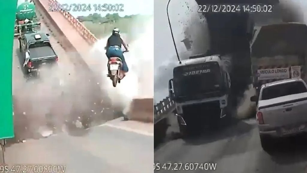 Momento em que veículos caem no rio tocantins durante o desabamento da ponte juscelino kubitschek
