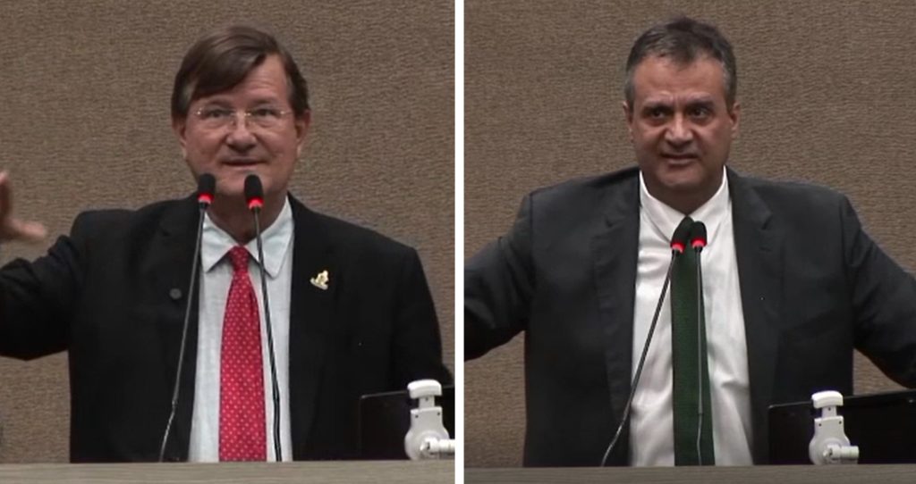 Vereadores Marcelo Serafim e Ze Ricardo em debate acalorado durante sessao na Camara Municipal de Manaus