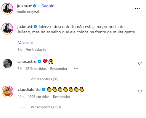 O ator Juliano Cazarré recebeu apoio de diversos famosos após críticas ao seu evento voltado ao público masculino.