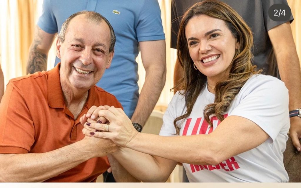 Deputada estadual Alessandra Campelo e o senador Omar Aziz durante ato de filiação ao partido social democrático para eleições de 2026