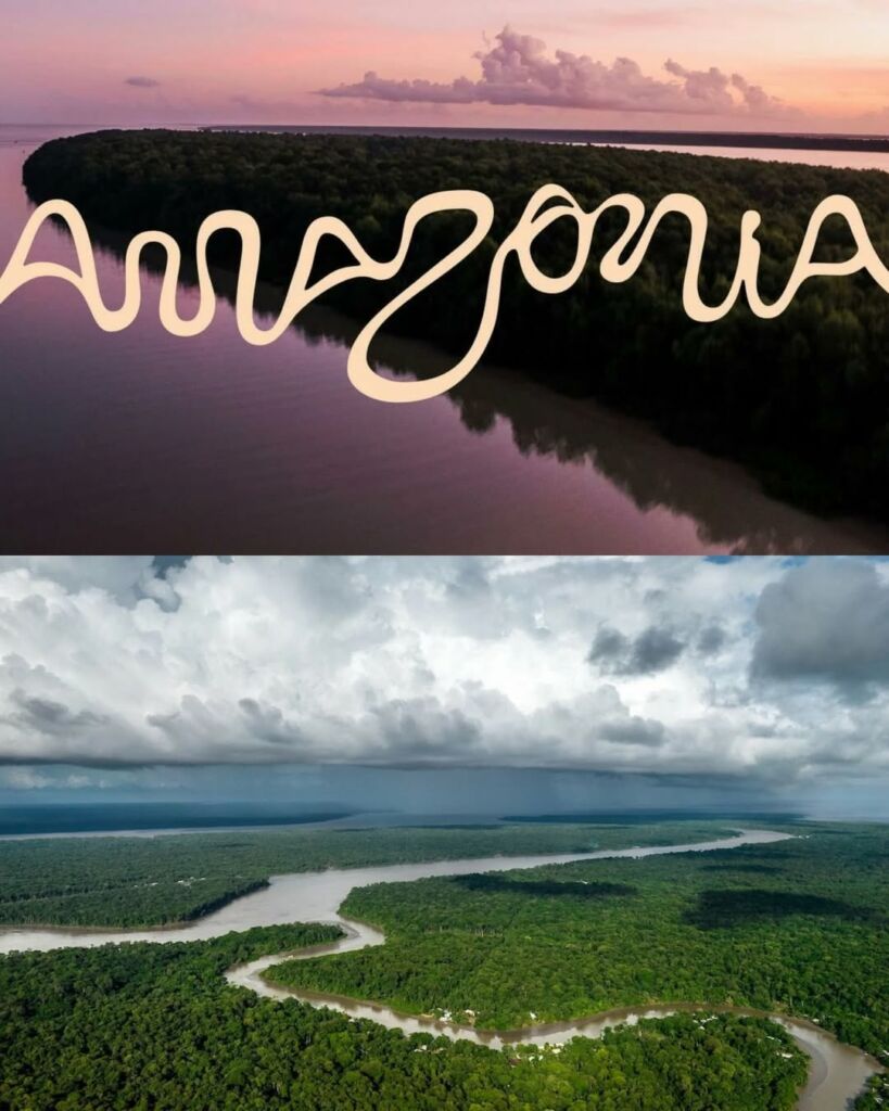 Imagens de satélite dos rios da Amazônia formando letras de um alfabeto exclusivo.