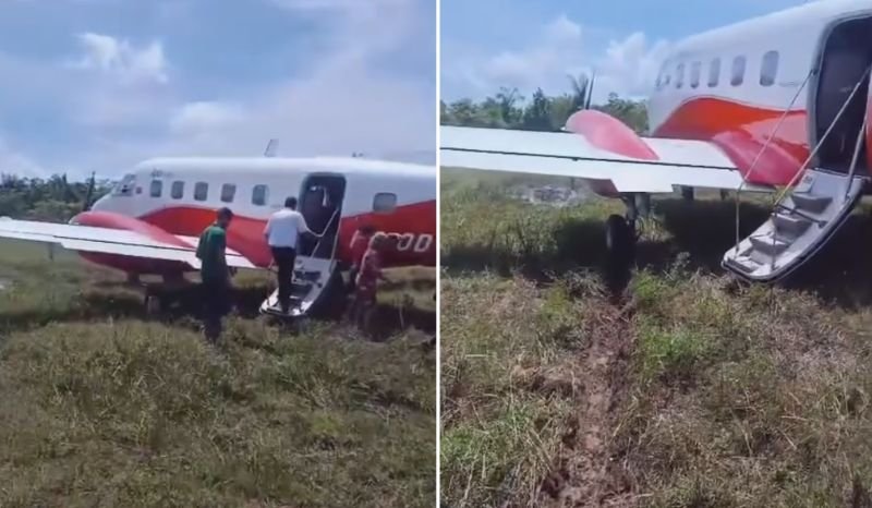 Avião de pequeno porte da Apuí Táxi Aéreo fora da pista em área de vegetação no aeroporto de Manicoré