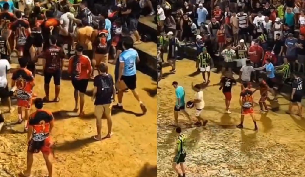 jogadores e torcedores em briga generalizada durante partida de futebol no bairro redenção em manaus