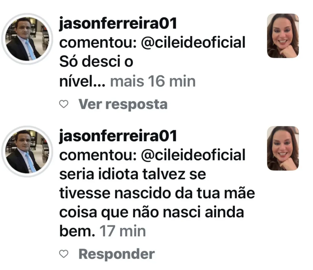 Empresária Cileide Moussallem e vereador Rodrigo Guedes em destaque sobre denúncia de ataques nas redes sociais.