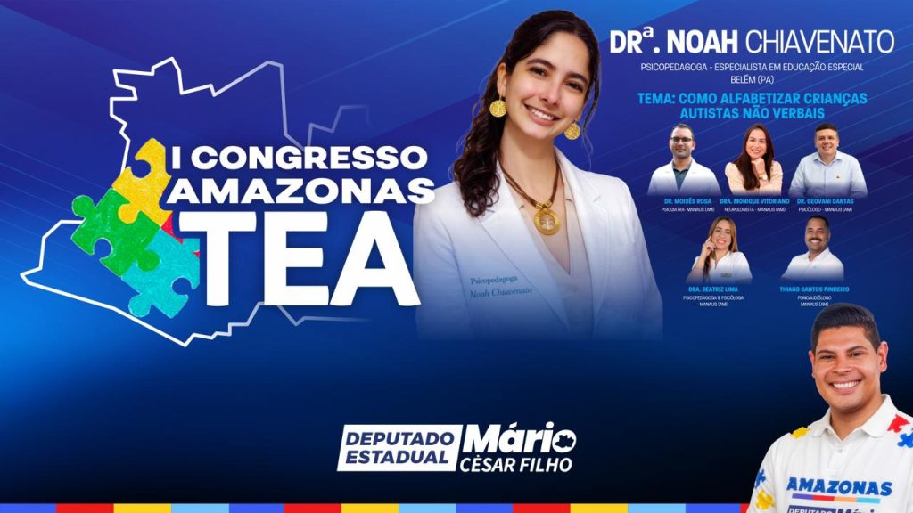 Deputado Mário César Filho anunciando o I Congresso Amazonas TEA em Manaus para alfabetização de crianças autistas não verbais