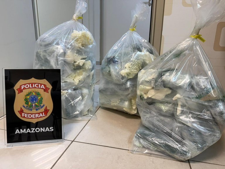 Foto de drogas apreendidas no Aeroporto de Manaus em bagagem de passageira presa