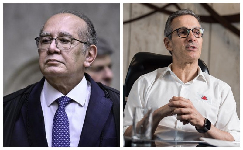 Montagem de fotos com o ministro Gilmar Mendes e o governador Romeu Zema em destaque.