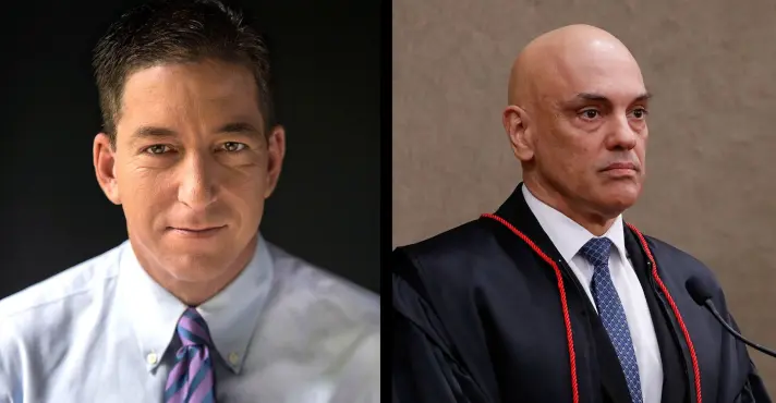 Lado a lado do jornalista Glenn Greenwald e o ministro do supremo tribunal federal alexandre de moraes