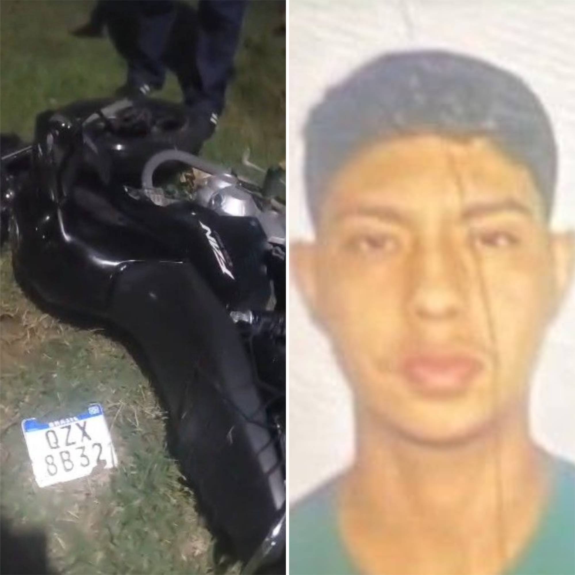 Motocicleta caída no asfalto da Avenida das Torres em Manaus após colisão fatal contra um poste de iluminação pública
