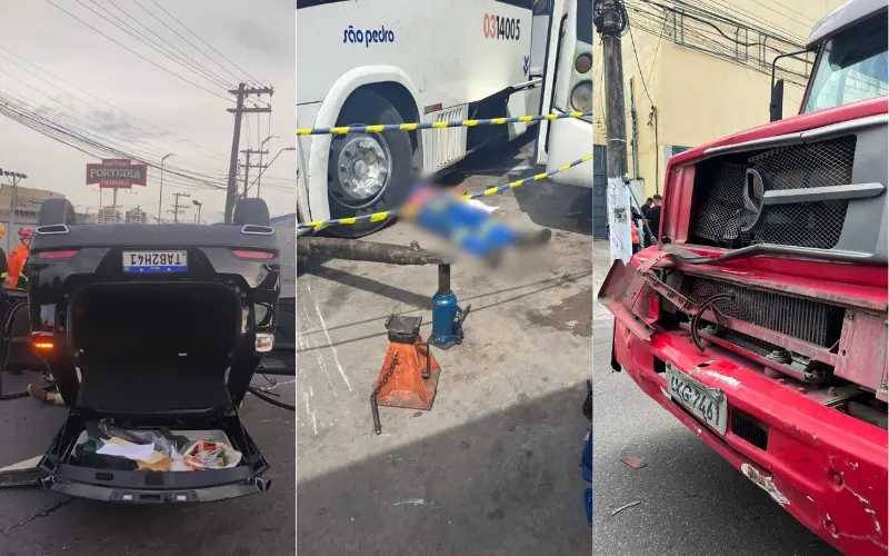 Movimentação de viaturas e equipes de emergência em via pública de Manaus após ocorrências de acidentes e mortes violentas na capital.