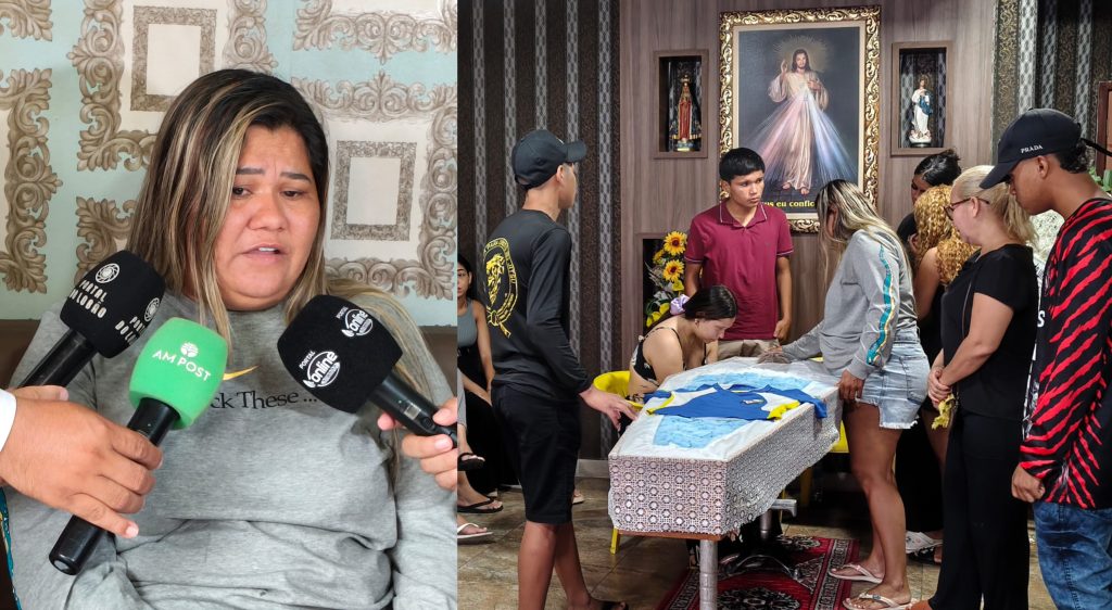 Velório de Carlos André de Almeida Cardoso no bairro Alvorada em Manaus com a presença de familiares e amigos