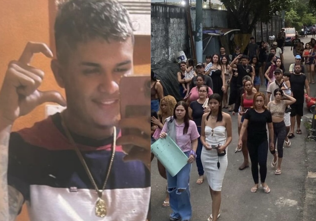 Manifestantes seguram cartazes durante protesto pacífico no bairro Alvorada em Manaus pedindo justiça por jovem morto.