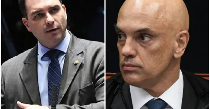 Senador Flávio Bolsonaro durante coletiva sobre sua defesa no inquérito