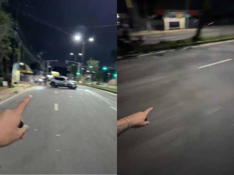 Pista da Avenida do Turismo em Manaus com manchas de óleo após acidente de trânsito durante a madrugada