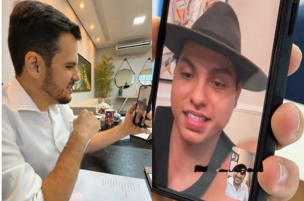 Prefeito Renato Junior e o cantor Filho do Piseiro durante anúncio de apoio para gravação de DVD na Ponta Negra em Manaus