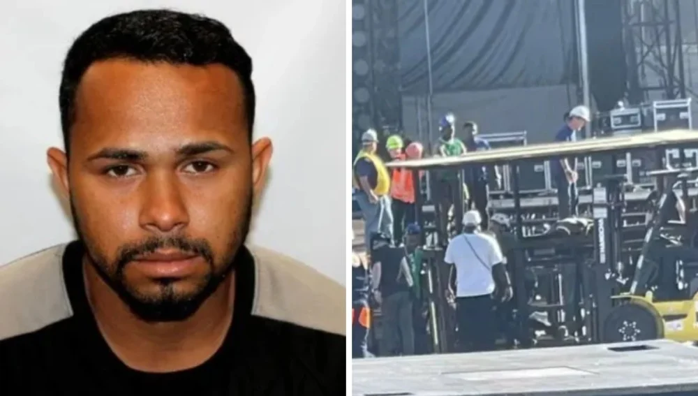 Vista da estrutura metálica em montagem na Praia de Copacabana para o show da cantora Shakira.