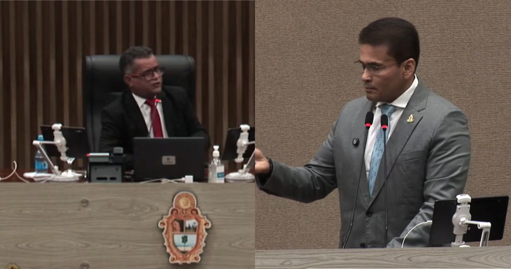 Vereadores Coronel Rosses e Raulzinho em discussão durante sessão plenária na Câmara Municipal de Manaus