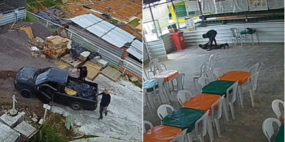 Câmeras de segurança registram momento de assalto em canteiro de obras no bairro Novo Aleixo em Manaus