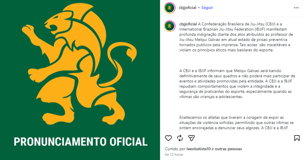 Foto do treinador de jiu-jitsu Melqui Galvão que foi banido de federações após prisão por crimes sexuais.