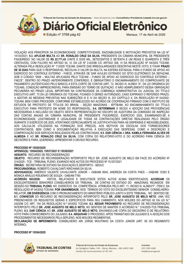 Sede do Tribunal de Contas do Estado do Amazonas durante julgamento de irregularidades em gestões municipais do interior.