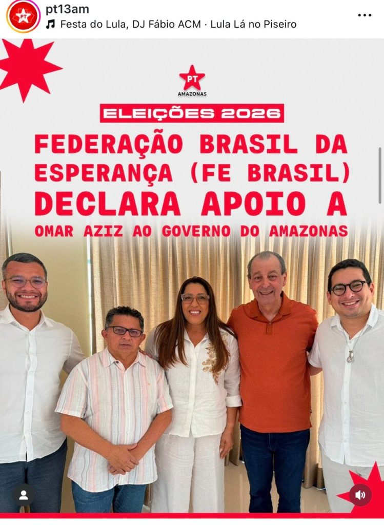 O senador Omar Aziz durante anúncio de apoio da federação brasil da esperança para sua pré candidatura ao governo do amazonas