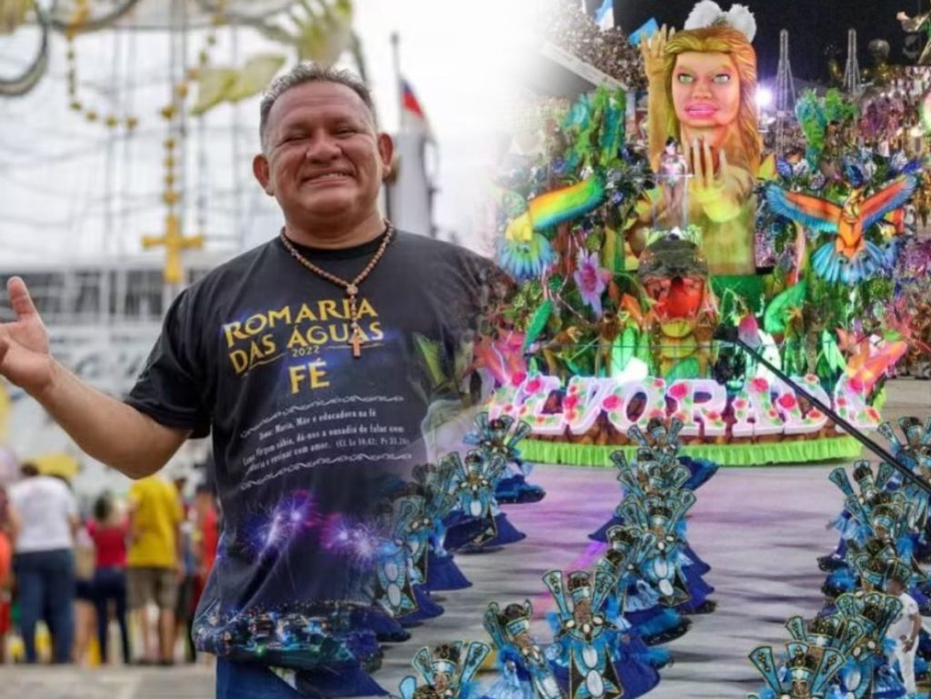 Artista Juarez Lima sendo homenageado pela escola de samba Unidos do Alvorada para o Carnaval 2027 em Manaus.