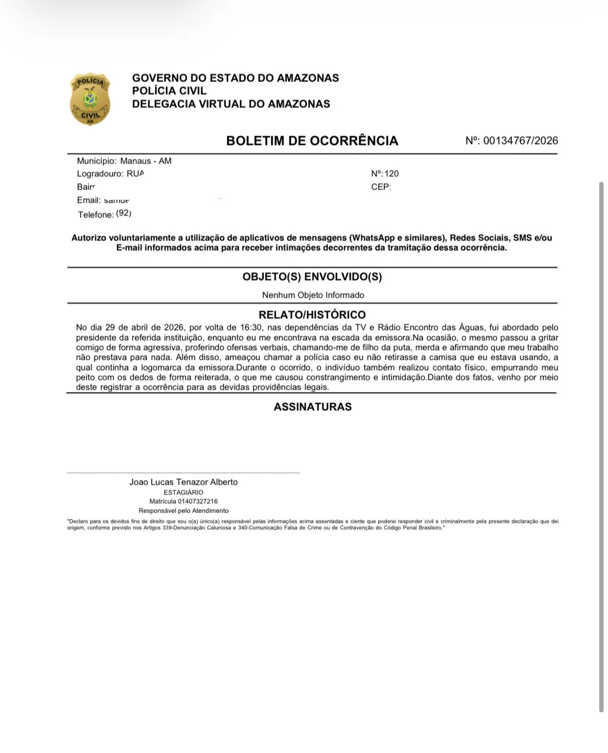 Presidente da Fundação Rádio e TV Cultura do Amazonas denunciado por assédio moral e agressões verbais