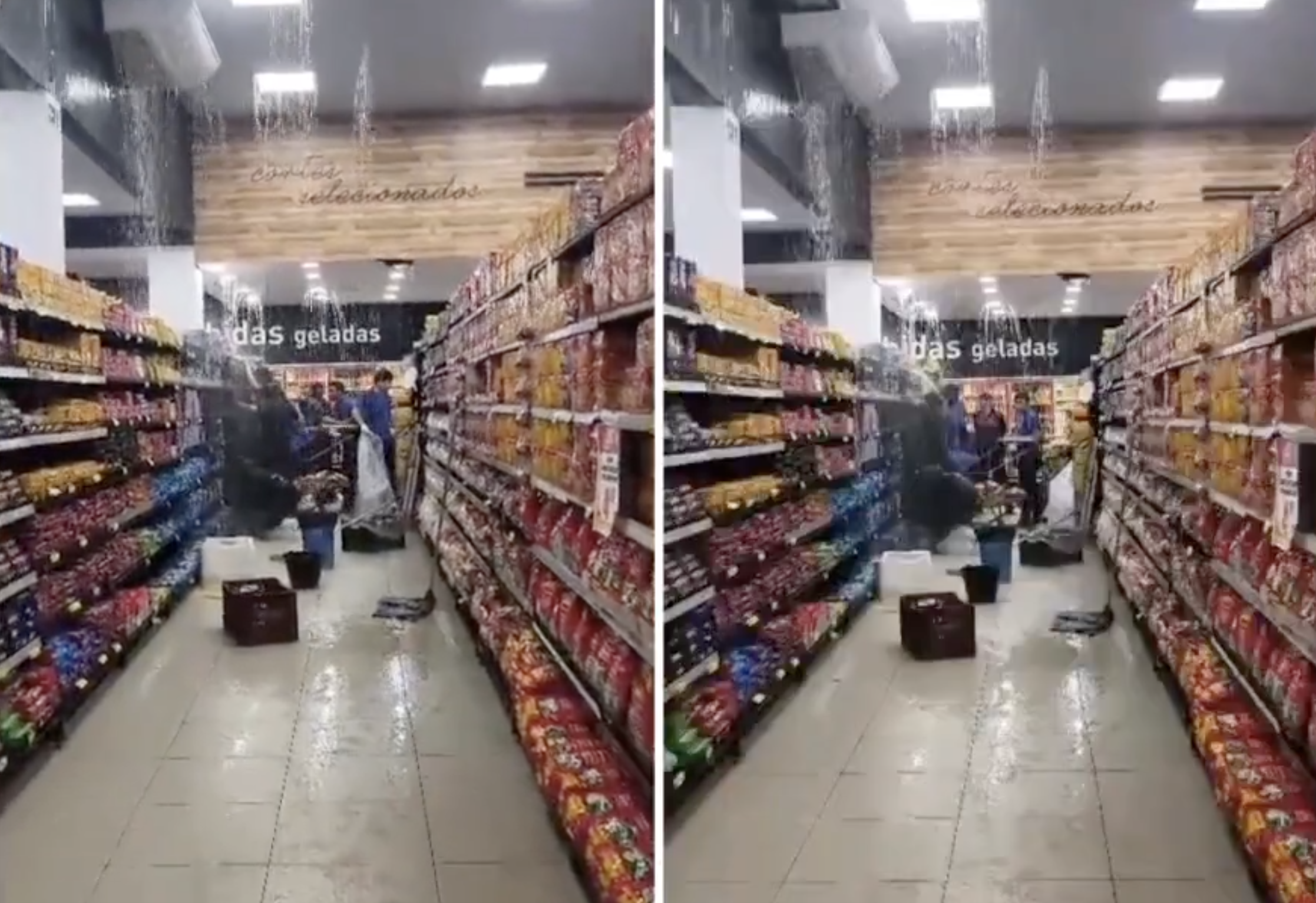 goteiras em supermercado durante chuva forte em manaus