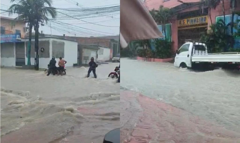 imagem de alagamento na rua João Dourado, bairro Novo Aleixo, em Manaus