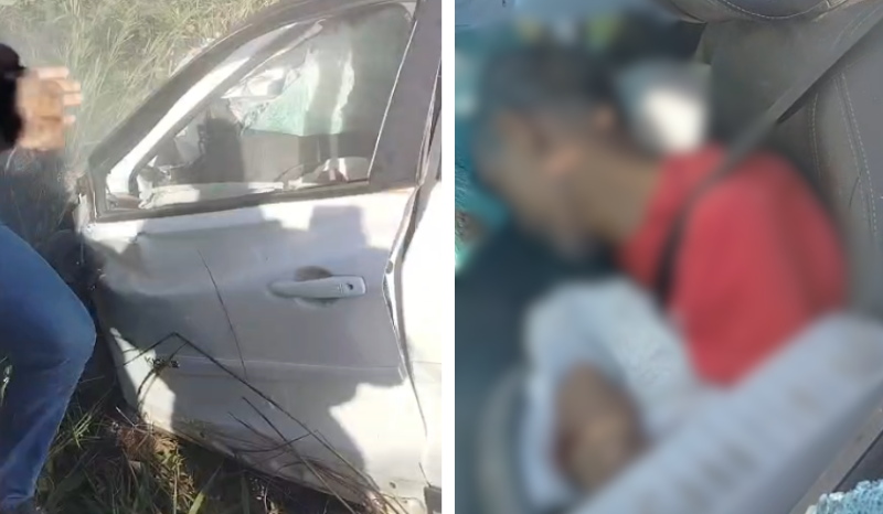 Carro destruído após colisão na BR-319