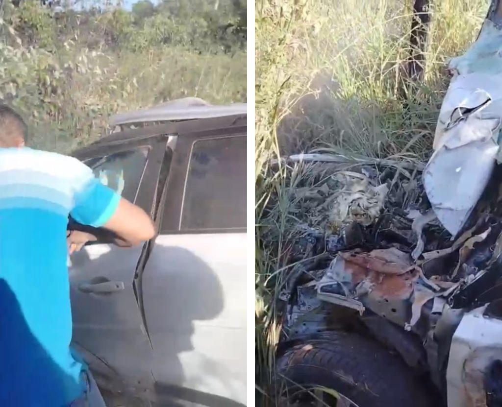 Carro destruído após acidente grave na BR-319 envolvendo o delegado Sérgio Barbosa