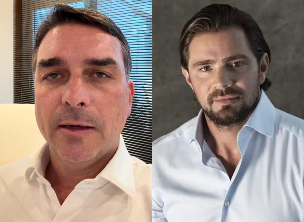 Foto de Flávio Bolsonaro durante declaração sobre financiamento de filme