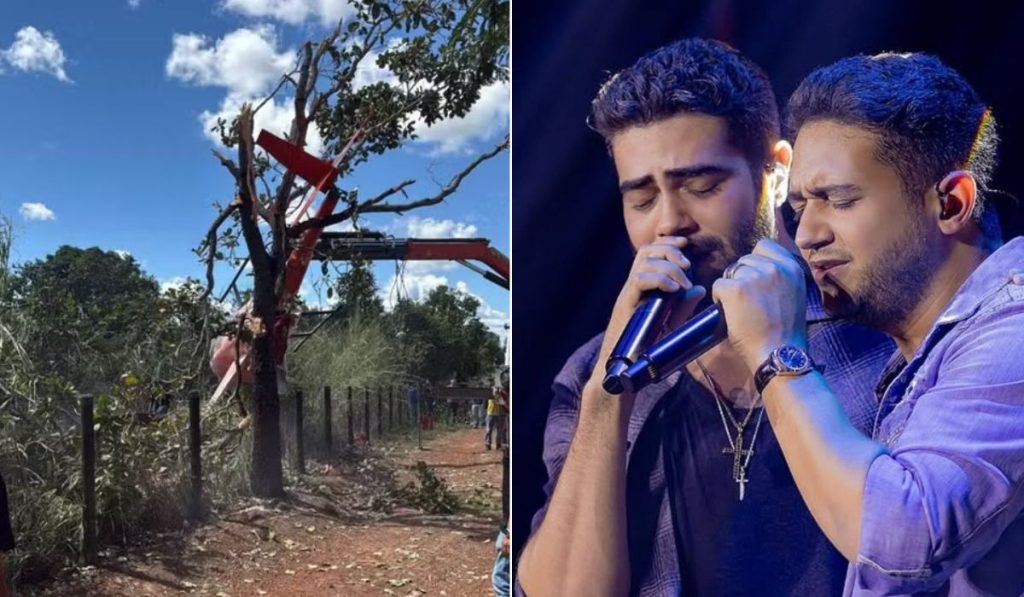 Helicóptero de henrique e juliano após o pouso forçado em tocantins