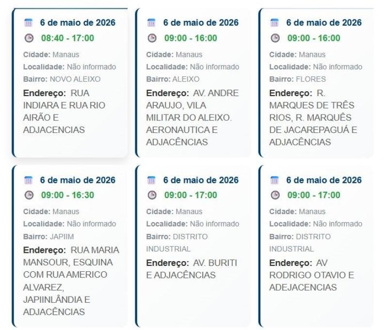 Imagem de divulgação sobre interrupção de energia em Manaus