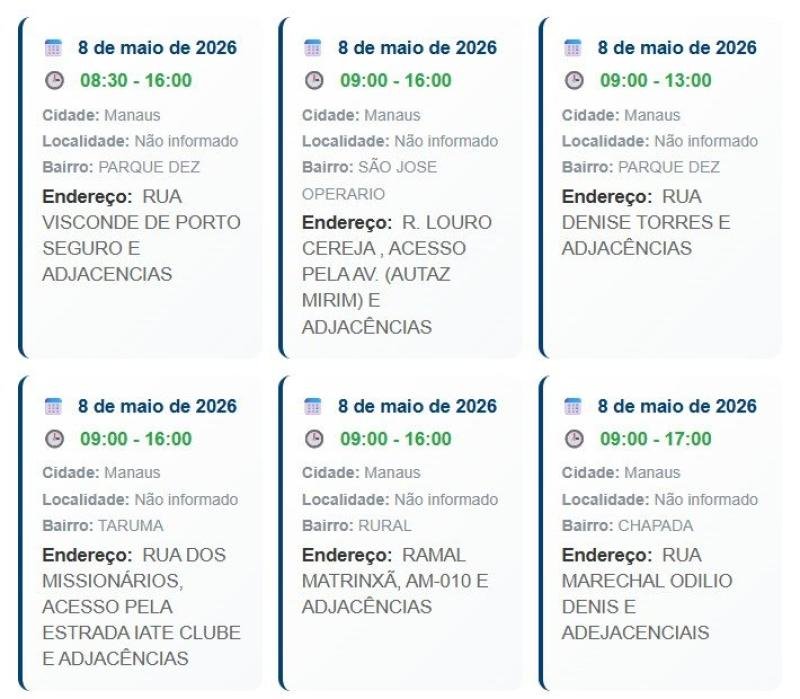 interrupção no fornecimento de energia em bairros de Manaus