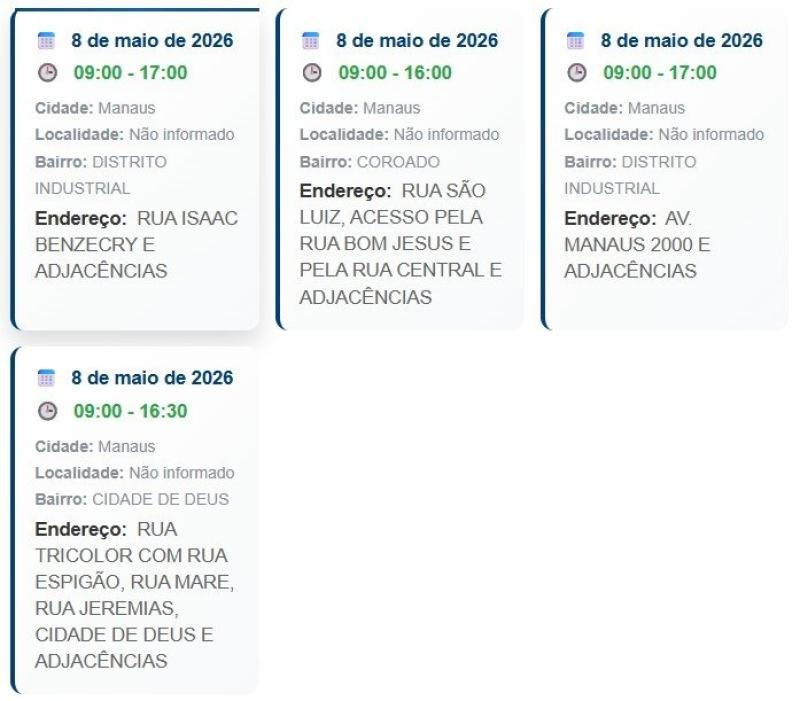 interrupção no fornecimento de energia em bairros de Manaus
