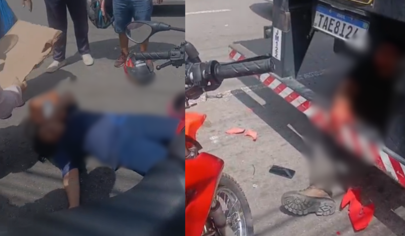 imagem do acidente entre motocicleta e carreta no distrito industrial em manaús