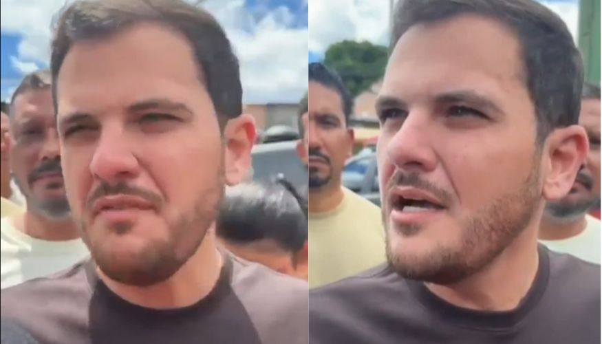 Prefeito Renato Junior durante coletiva sobre asfaltamento em Manaus