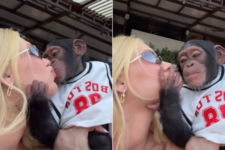 Virginia Fonseca interagindo com macaco em zoológico de Dubai