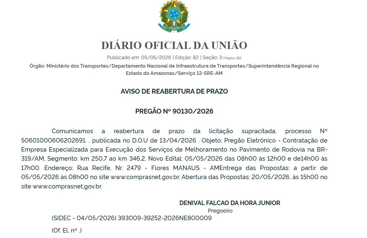 Imagem representativa das obras na BR-319